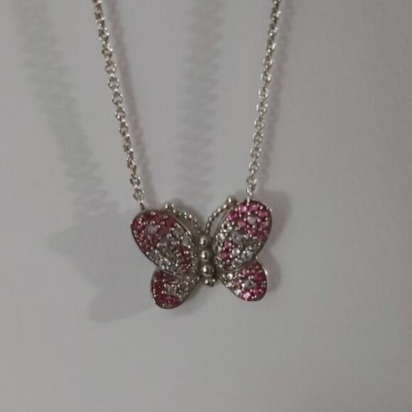 PANDORA *RETIRED* SS Dazzling Pink Butterfly Necklace w/ Pink and Clear Crystals - Picture 10 of 11